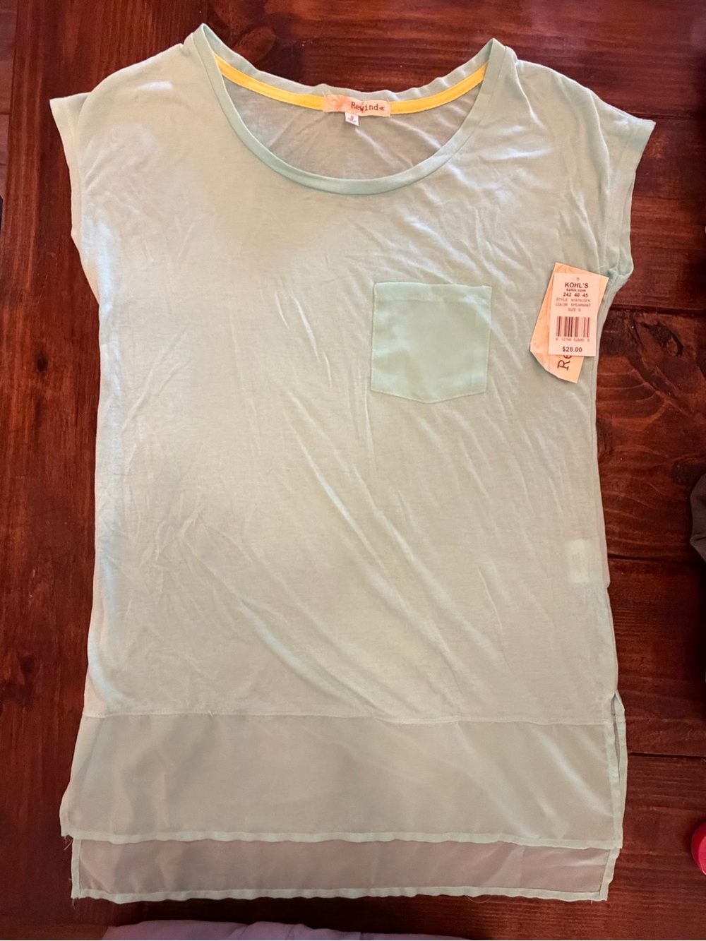 Rewind Light Mint Short Sleeve Tee with Chiffon Layering